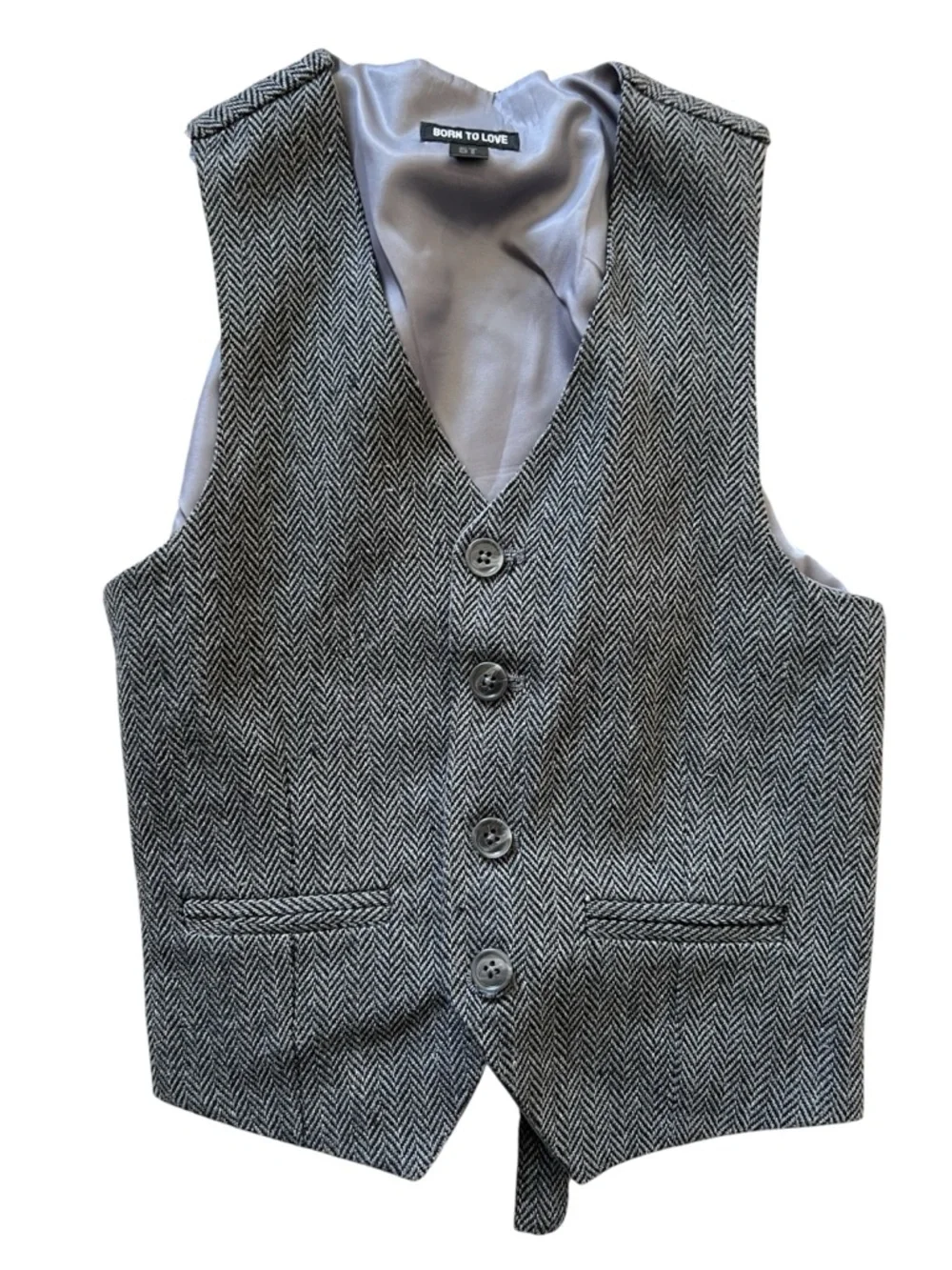 Born to Love Boys Grey Herringbone Vest | 5T